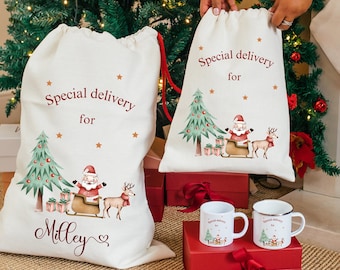 Personalised Santa Sack for Kids, Custom Christmas Sack, Christmas Drawstring Bag, Christmas Gift Sack for Children, Christmas Gifts for Kid