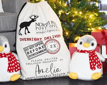 Personalised Santa Sack, Christmas Sack, Child's Kids Christmas Gift Sack, Cotton Santa Bag, Santa Toy Bag, Santa Toy Sack