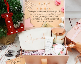 Presentask för grattis på födelsedagen, Personlig presentask, Grattis på födelsedagen-present, Födelsedagspresent till henne, Presentset med ljus, Presentset till henne, Presentset