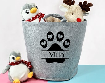 Gepersonaliseerde hondencadeau, gepersonaliseerde hondenspeelgoedmand, hondenspeelgoeddoos, hondenopbergmand, speelgoedmand puppy, puppycadeau, kerstcadeau hond