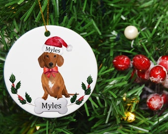 Dachshund Christmas Ornament, Dog Christmas Ornament, Personalized dog ornament, Ceramic Christmas Ornament, Dachshund Puppy Ornament