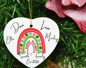 Personalised Rainbow Family Christmas Ornament, Rainbow Design, Ceramic Christmas Ornament, Christmas Tree Decoration