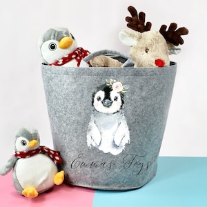 Personalisierter Kinderspielwarenkorb, Kinderspielwaren Aufbewahrungskorb, Aufbewahrungskorb aus Filztierdruck, personalisiertes Weihnachtsgeschenk für Kinder