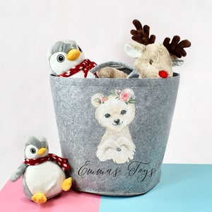 Personalised Kids Toy Storage Basket, Children&#39;s Toy Storage Basket, Felt Animal Print Storage Basket, Personalised Christmas Gift for kids