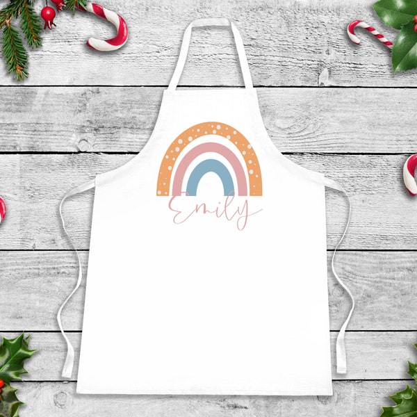 Personalised Christmas Apron, Adult Apron, Personalised Gift for Her, Christmas Gift for Her, Rainbow Apron, Mum Gift, Sister Gift,