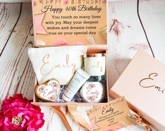 40th Birthday Gift set. Rose Gold Birthday Candle Box, Gift for Friends. Gifts for Mom. Gift Box with Ribbon. Personalised Birthday Candle