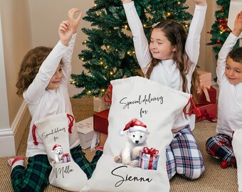 Polar Bear Stocking for Kids, Christmas Stocking with Name, Christmas Stocking Gifts, Christmas Gifts for Children, Kids Christmas Stockings