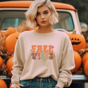 Sudadera Fall Vibes, suéter Fall Vibes, suéteres de otoño para mujer, sudadera de otoño para mujer, puente de otoño, sudadera de otoño retro para mujer