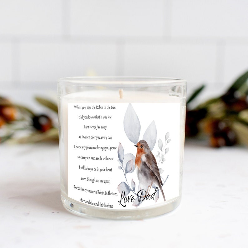 Christmas Day Memorial Candle Robin Poem Loved one Candle Etsy