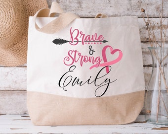 Personalised Cancer Awareness Large Tote Bag, Large Shopper Bag, Personalised Jute Shopping Bag, Custom Printed Bag,Large Bag, Breast Cancer