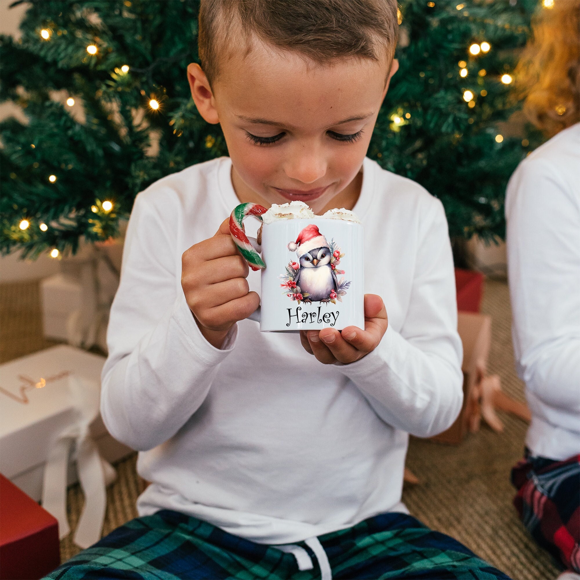 お子様用ホットチョコレートギフトセット、クリスマスペンギンマグ