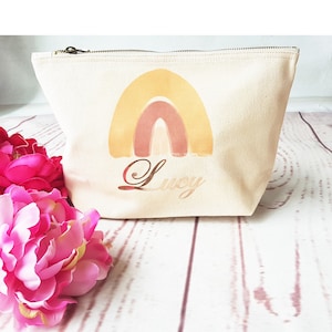 Personalised Cosmetics Bag, Wash bag for Woman, Wash bag personalised Woman, Wash bag Girl, Wash bag with zip, Cotton Wash bag,Rainbow Bag
