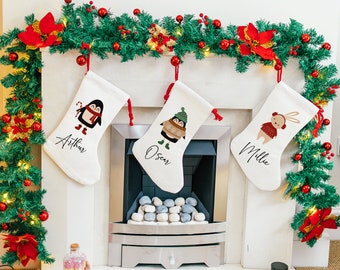Personalised Name Christmas Stocking, Family Christmas Stockings, Personalised Linen Stocking, Holiday Stocking, Christmas Family Decoration