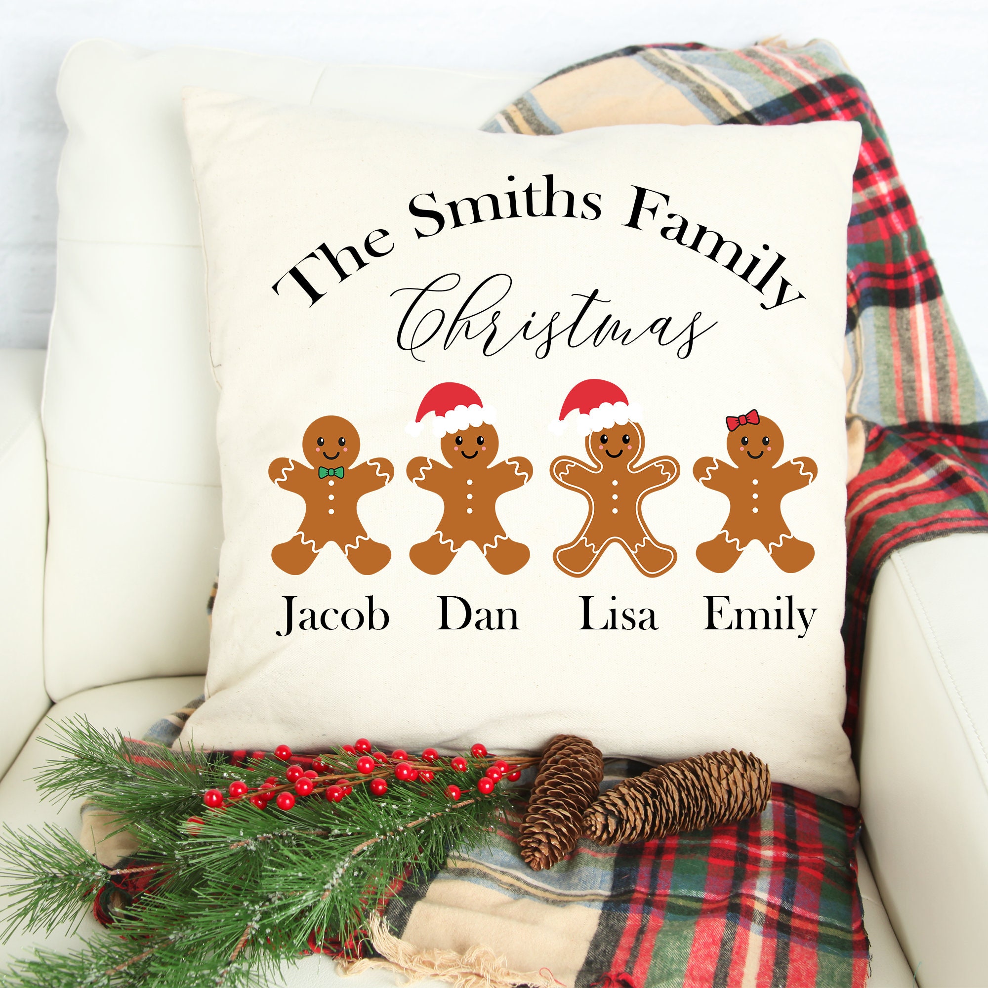 Gingerbread Family Personalized Small Throw Pillow