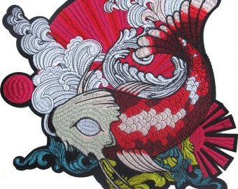 Grand écusson backpatche carpe koi Japon tattoo patche grande taille dorsal brodé