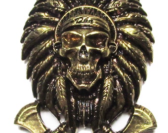 Indian metal pin brooch skull axes cast metal screw badge bronze color