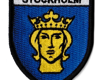Parche bordado termoadhesivo con escudo de Estocolmo Suecia
