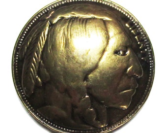 Broche pins métallique indien sioux cast métal badge à vis couleur bronze