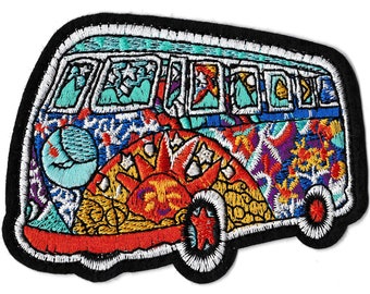 Patche écusson combi minibus Hippy patch brodé couleurs thermocollant