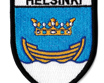 patche écusson blason Helsinki Finlande patch brodé thermocollant armoiries