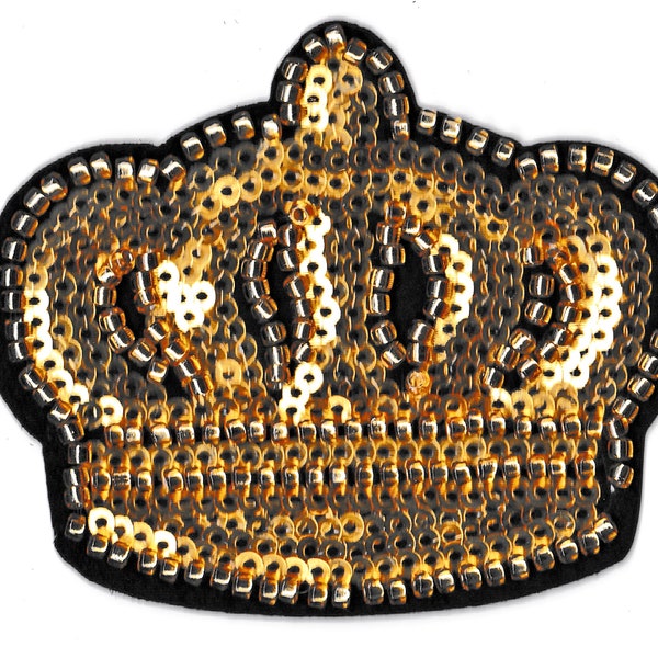 Patche couronne royale dorée perles et sequins thermocollant