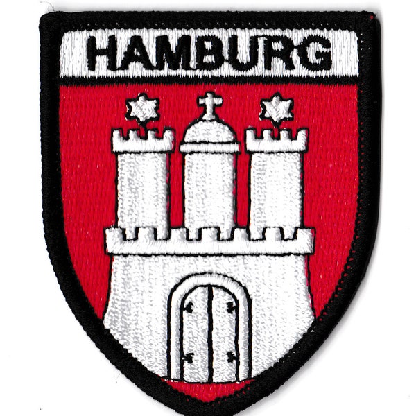 Hamburger Wappenaufnäher, Wappen der Stadt Hamburg, Deutschland, gestickter Aufnäher mit Wappen