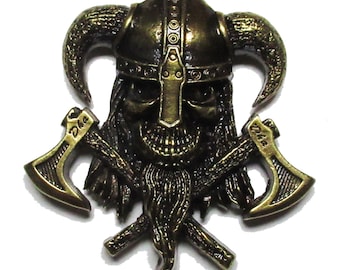 Broche pins métallique viking skull haches cast métal badge à vis couleur bronze