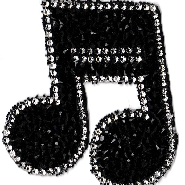 Patche double croche note musique en perles et strass motif thermocollant