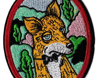 Patch embroidered badge Fox portrait patch thermoadhesive embroidery