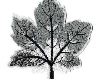 Gray tree leaf crest patch nature iron-on embroidered patch