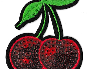 Patch ricamo termoadesivo ciliegio e badge patch paillettes