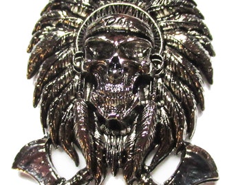 Broche pins métallique indien skull haches cast métal badge à vis couleur chrome