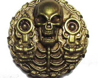 Broche pins métallique squelette cast métal badge à vis couleur bronze