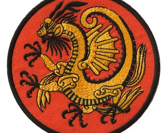 Golden dragon crest patch golden iron-on embroidered patch