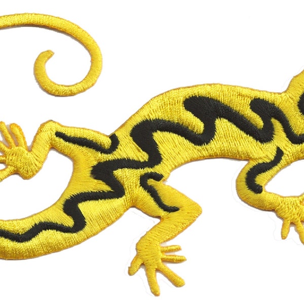 Ecusson brodé patche gecko salamandre jaune noir badge patch backpacker