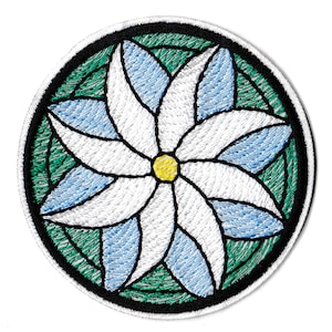 Écusson patche broderie fleur rosace patch brodé rond thermocollant