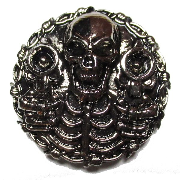 Broche pins métallique squelette cast métal badge à vis couleur chrome