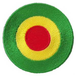 Parche de insignia de escarapela rasta, bordado termoadhesivo, verde, amarillo, rojo, redondo
