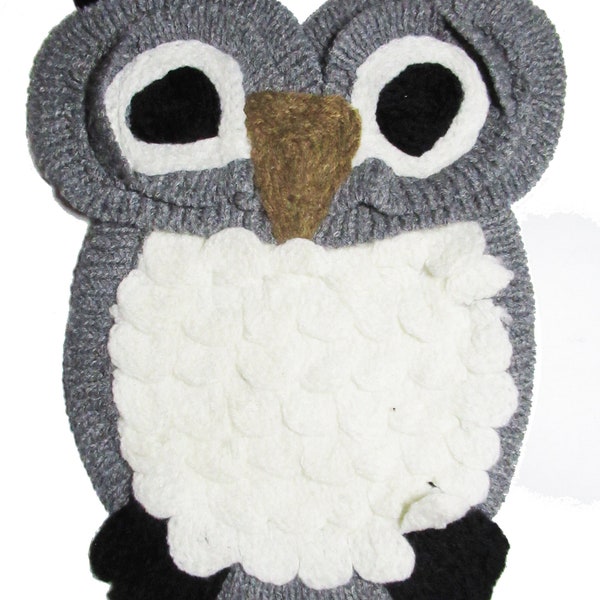 Owl backpatch in knitted wool large size iron-on back patch