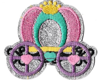 Patche badge carriage princess embroidered thermo-adhesive silver sparkling