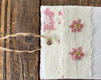 Etiquetas de regalo hechas a mano / Khandi Cotton Rag / Regalos de cumpleaños / Etiquetas de regalo florales / Paquete de 3 / Lino floral / Etiquetas de regalo de flores