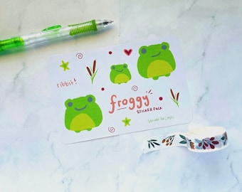 Froggy Sticker Sheet - Cute Frog Stickers - Green Sticker Sheet