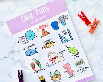Pun stickers - Pun sticker sheet - Cute pun stickers - Cute pun sticker sheet - Puns - Cute puns