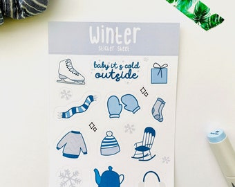 Winter stickers - Winter Sticker sheet - Winter - Cute stickers - cute sticker sheet - blue stickers - Sticker sheet - stickers