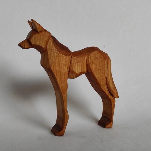 Hand Carved Playful Wolf Etsy