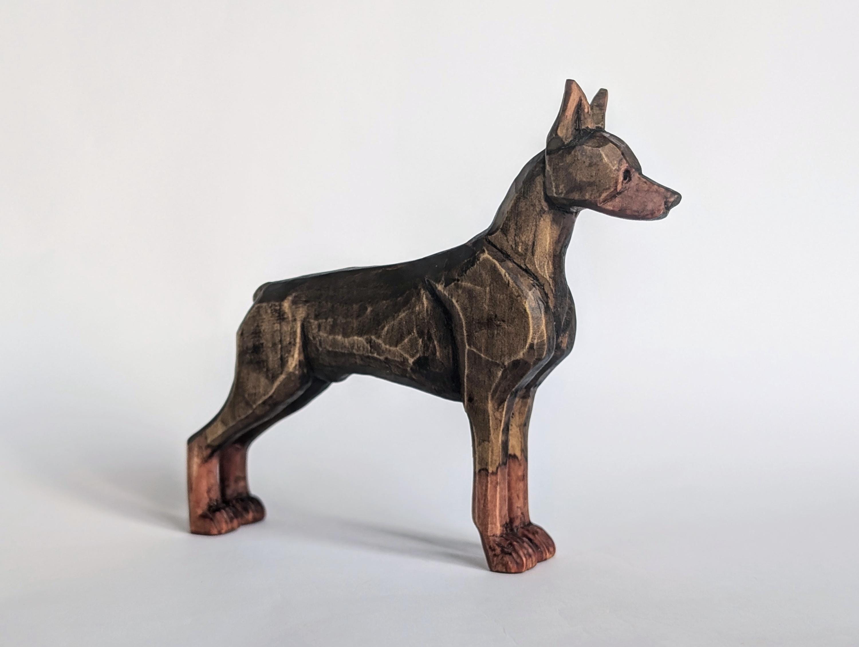 手彫りの木製のドーベルマンの置物 - Etsy 日本