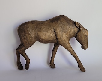 Hand carved moose figurine