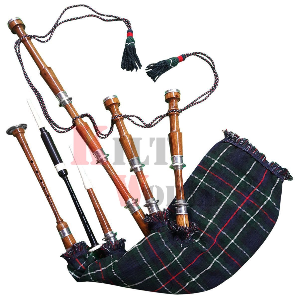 Full size Rosewood Bagpipe Mackenzie Silver Plain Mounts Natural Color Scottish Highland Bagpipes with accessories 