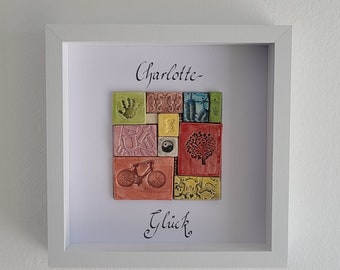 Personalisiertes Geschenk zur Geburt, Keramik,Keramikbild, Unikat, handgefertigt, Geburtstagsgeschenk, Taufe, individuell nach Ihrem Wunsch