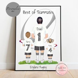 Personalisiertes Rugby - Geschenk für Papa für Kinder - Daddy & Me Vatertagsgeschenk - Individuelle Familienillustration